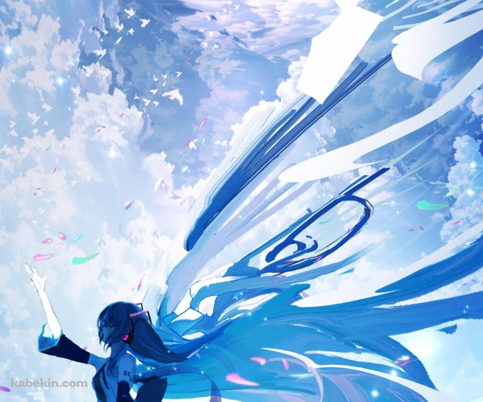 天に手をかざす初音ミク / ウユニ湖 / 月 / 空のAndroidの壁紙(960px x 800px) スマホ用