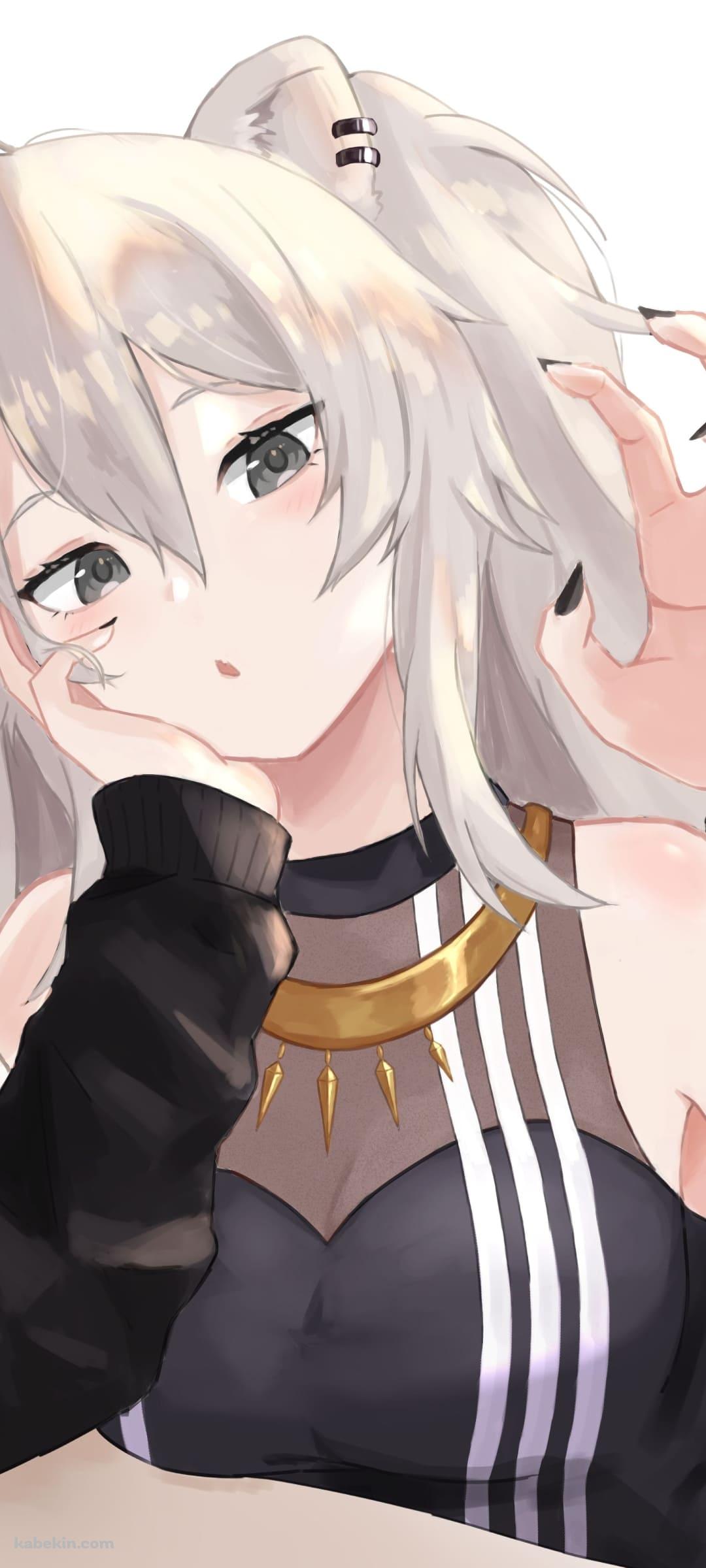 左手をかざす獅白ぼたん / ファンアート / かわいい / バーチャルYouTuber / ホロライブのAndroidの壁紙(1080px x 2400px) スマホ用