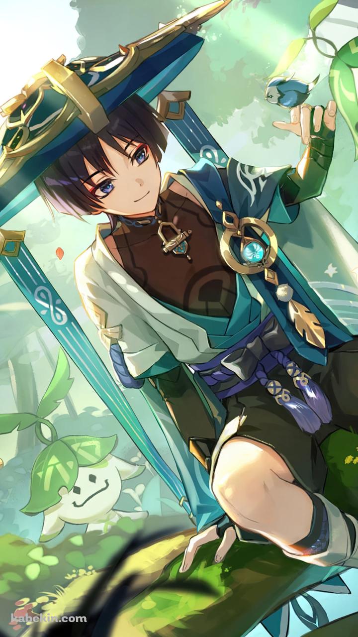 手に鳥を乗せているスカラマシュ / 放浪者 / 原神のAndroidの壁紙(720px x 1280px) スマホ用