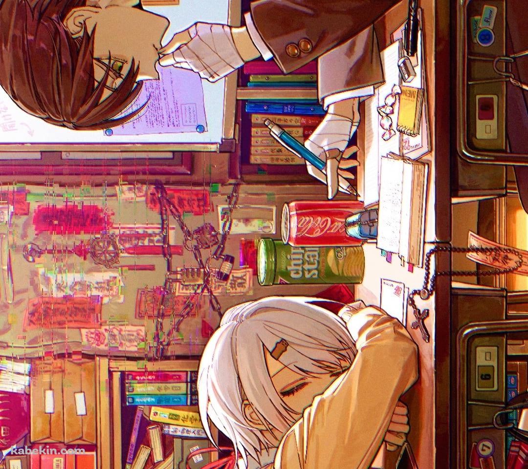 勉強中の剣持刀也と居眠りする椎名唯華 / にじさんじ / ファンアート / イラストのAndroidの壁紙(1080px x 960px) スマホ用