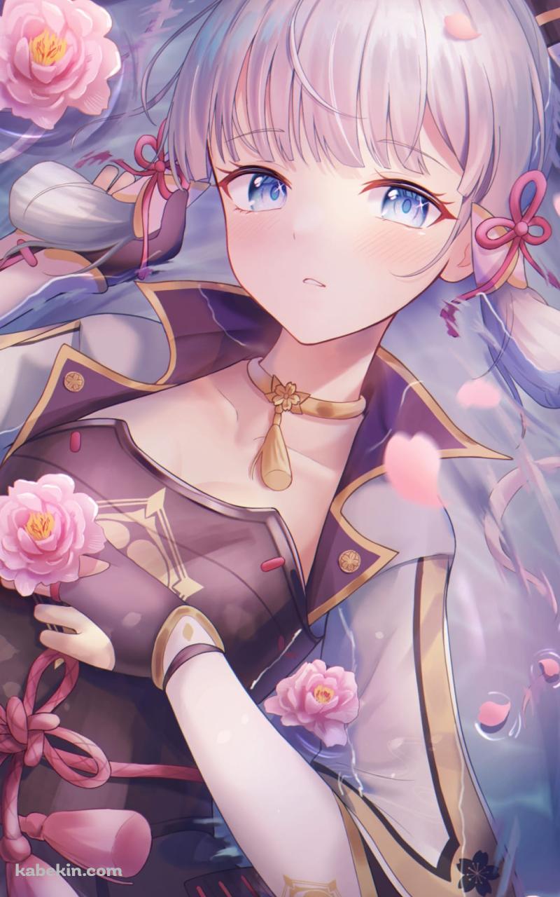 水に浮いたピンクの花とかわいい神里綾華 / 原神のAndroidの壁紙(800px x 1280px) スマホ用