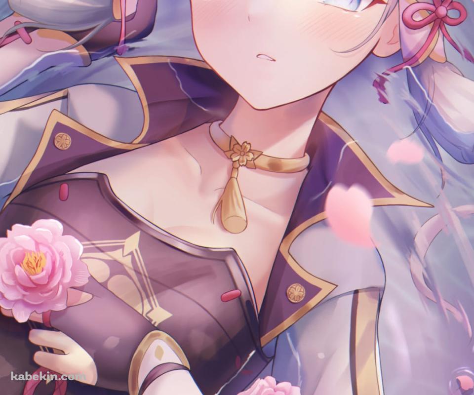 水に浮いたピンクの花とかわいい神里綾華 / 原神のAndroidの壁紙(960px x 800px) スマホ用