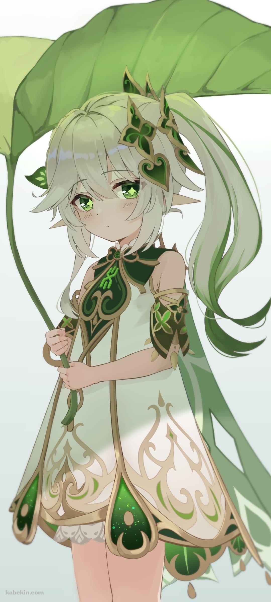 大きな葉っぱを日傘のように使うナヒーダ / 原神のAndroidの壁紙(1080px x 2400px) スマホ用