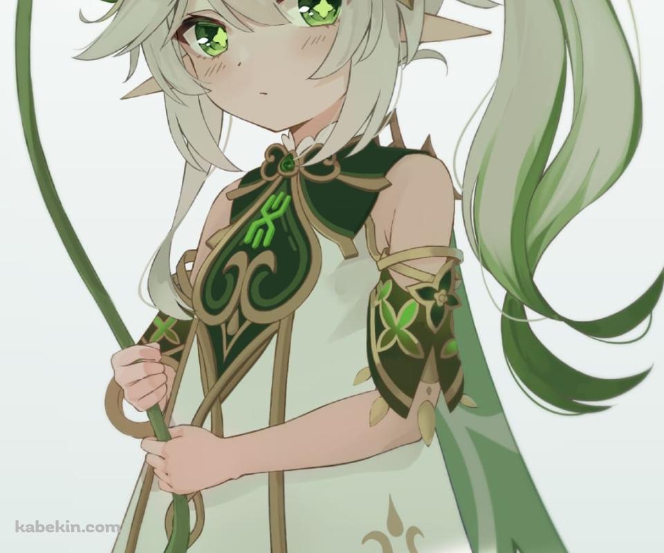 大きな葉っぱを日傘のように使うナヒーダ / 原神のAndroidの壁紙(960px x 800px) スマホ用