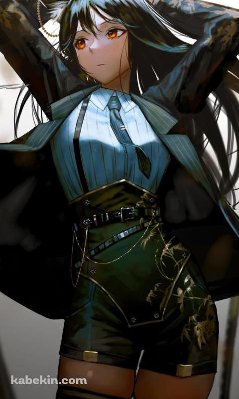 かっこいいテキサス / 黒髪 / アークナイツ / ファンアート / イラストのAndroidの壁紙(480px x 800px) スマホ用