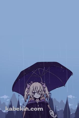 雨の日、傘をさすフィッシュル / 原神 / ファンアート / イラストのAndroidの壁紙(320px x 480px) スマホ用