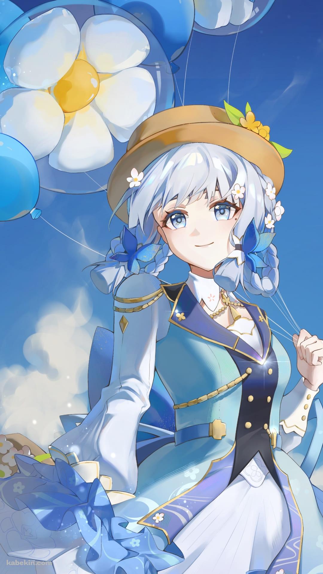 花の入った風船を持つ神里綾華 / 花時に訪れた手紙 / 原神のAndroidの壁紙(1080px x 1920px) スマホ用