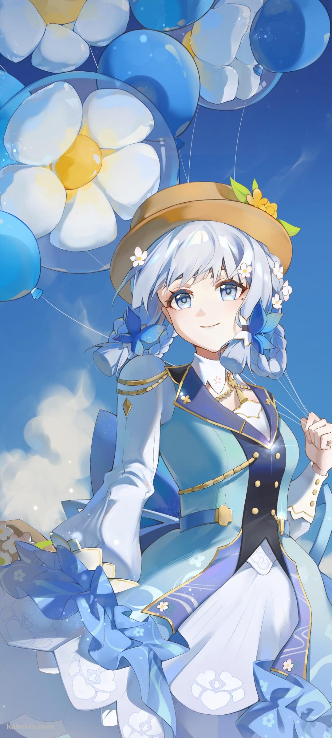 花の入った風船を持つ神里綾華 / 花時に訪れた手紙 / 原神のAndroidの壁紙(1080px x 2400px) スマホ用