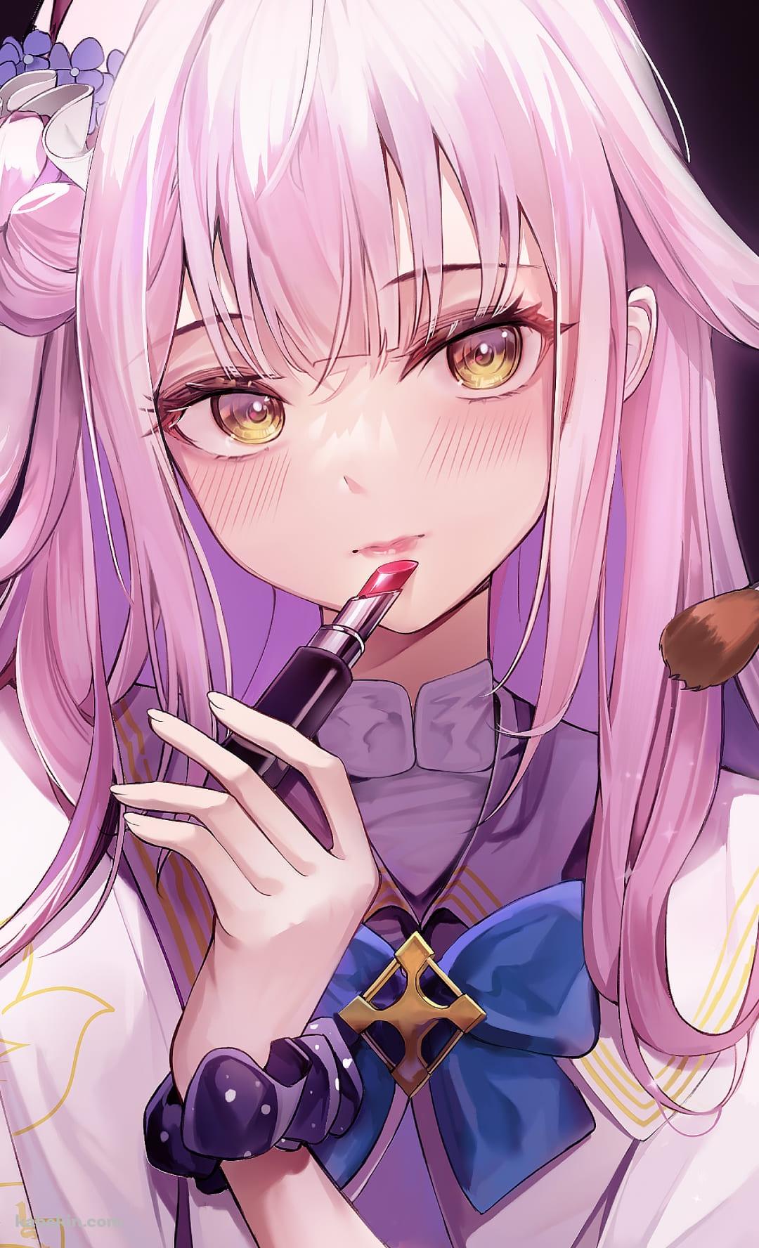 お化粧をするかわいい聖園ミカ（みその みか） / ブルアカ / ブルーアーカイブ / ファンアート / イラストのAndroidの壁紙(1080px x 1776px) スマホ用