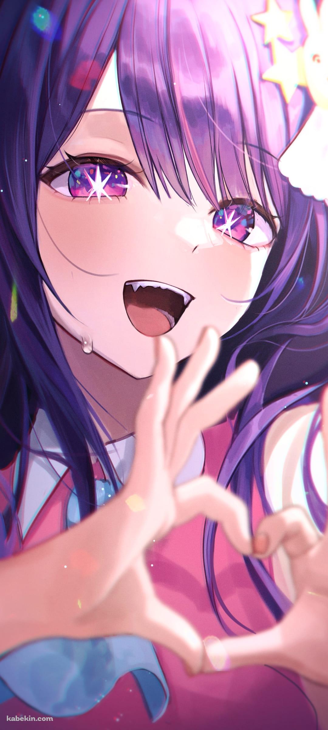 手でハートを作る星野アイ / 汗 / 推しの子 / ファンアート / イラストのAndroidの壁紙(1080px x 2400px) スマホ用