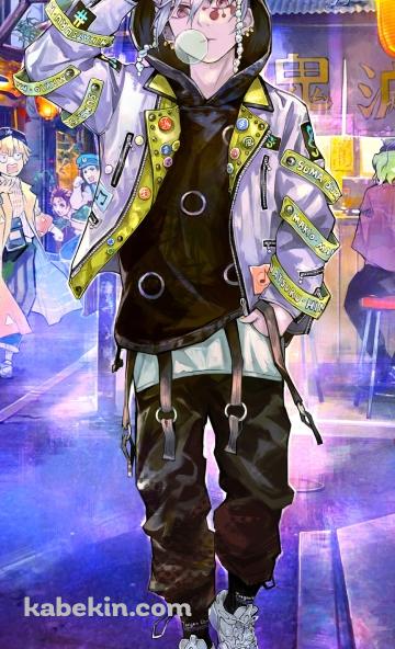 街中を闊歩する音柱・宇髄天元(うずいてんげん) / おしゃれな私服 / 鬼滅の刃 / ファンアート / イラストのAndroidの壁紙(360px x 592px) スマホ用