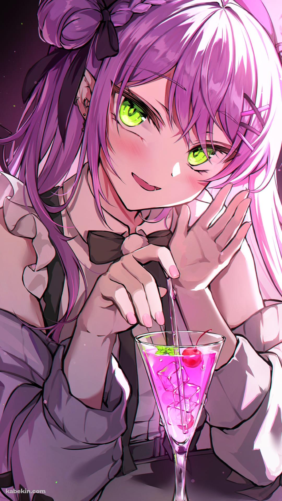 ピンクのカクテルを飲む常闇トワ / バー / バーチャルYouTuber / ホロライブ / ファンアート / イラストのAndroidの壁紙(1080px x 1920px) スマホ用