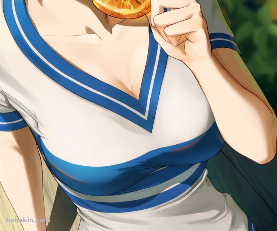 オレンジを食べるナミ / ONE PIECE / ファンアート / イラストのAndroidの壁紙(960px x 800px) スマホ用