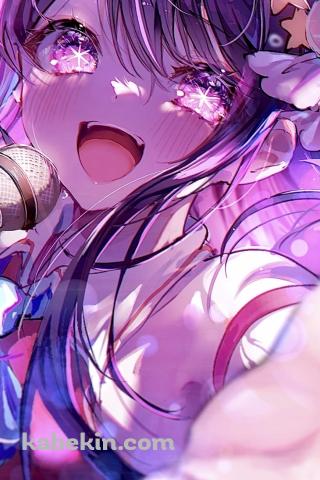 マイクを持って歌を唄う星野アイ / かわいい / 推しの子 / ファンアート / イラストのAndroidの壁紙(320px x 480px) スマホ用