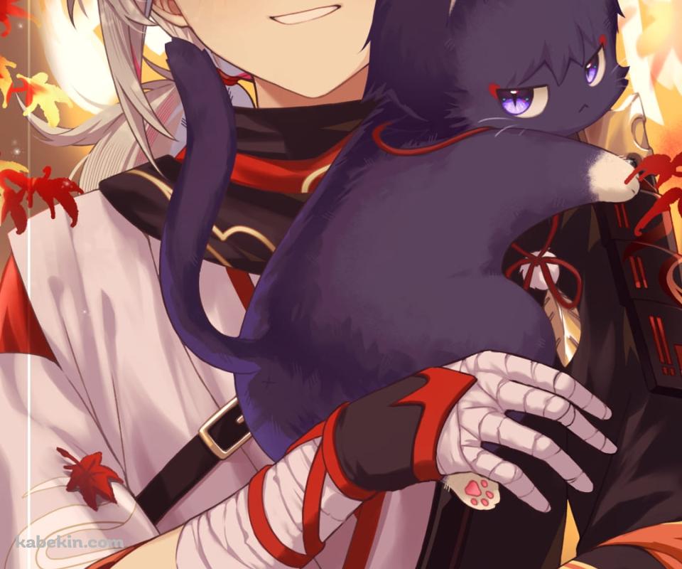 黒猫と楓原万葉 / 楓 / 秋 / 原神のAndroidの壁紙(960px x 800px) スマホ用