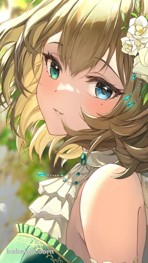 白い花飾りをつけたかわいい高垣 楓 / アイマス / アイドルマスターシンデレラガールズ / ファンアート / イラストのAndroidの壁紙(480px x 854px) スマホ用