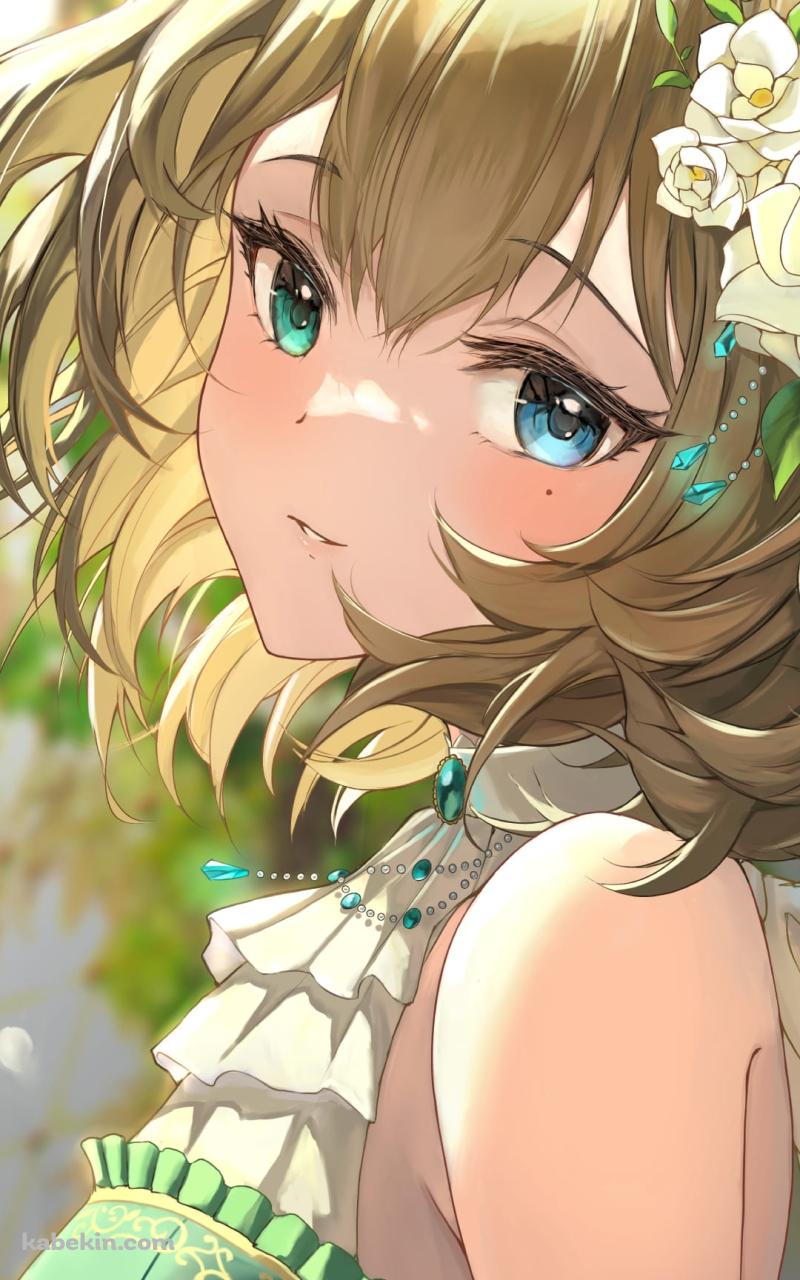 白い花飾りをつけたかわいい高垣 楓 / アイマス / アイドルマスターシンデレラガールズ / ファンアート / イラストのAndroidの壁紙(800px x 1280px) スマホ用