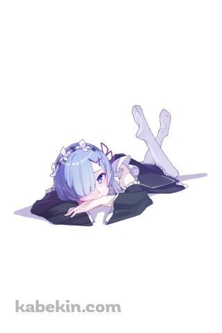 寝そべるかわいいレム / リゼロ / re:ゼロから始める異世界生活 / ファンアート / イラストのAndroidの壁紙(320px x 480px) スマホ用