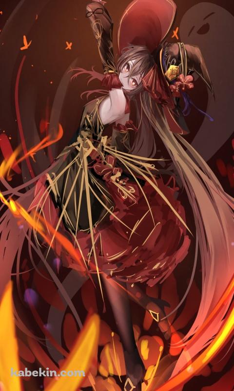 赤い蝶と胡桃 / かっこいい / 原神のAndroidの壁紙(480px x 800px) スマホ用