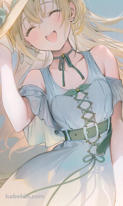 帽子を抑えて笑う風真いろは / バーチャルYoutuber / ホロライブ / ファンアート / イラストのAndroidの壁紙(480px x 800px) スマホ用