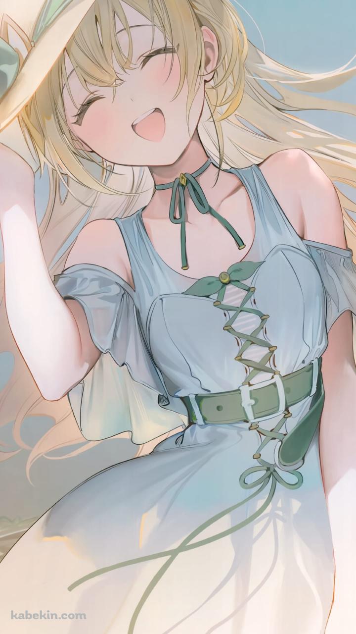 帽子を抑えて笑う風真いろは / バーチャルYoutuber / ホロライブ / ファンアート / イラストのAndroidの壁紙(720px x 1280px) スマホ用