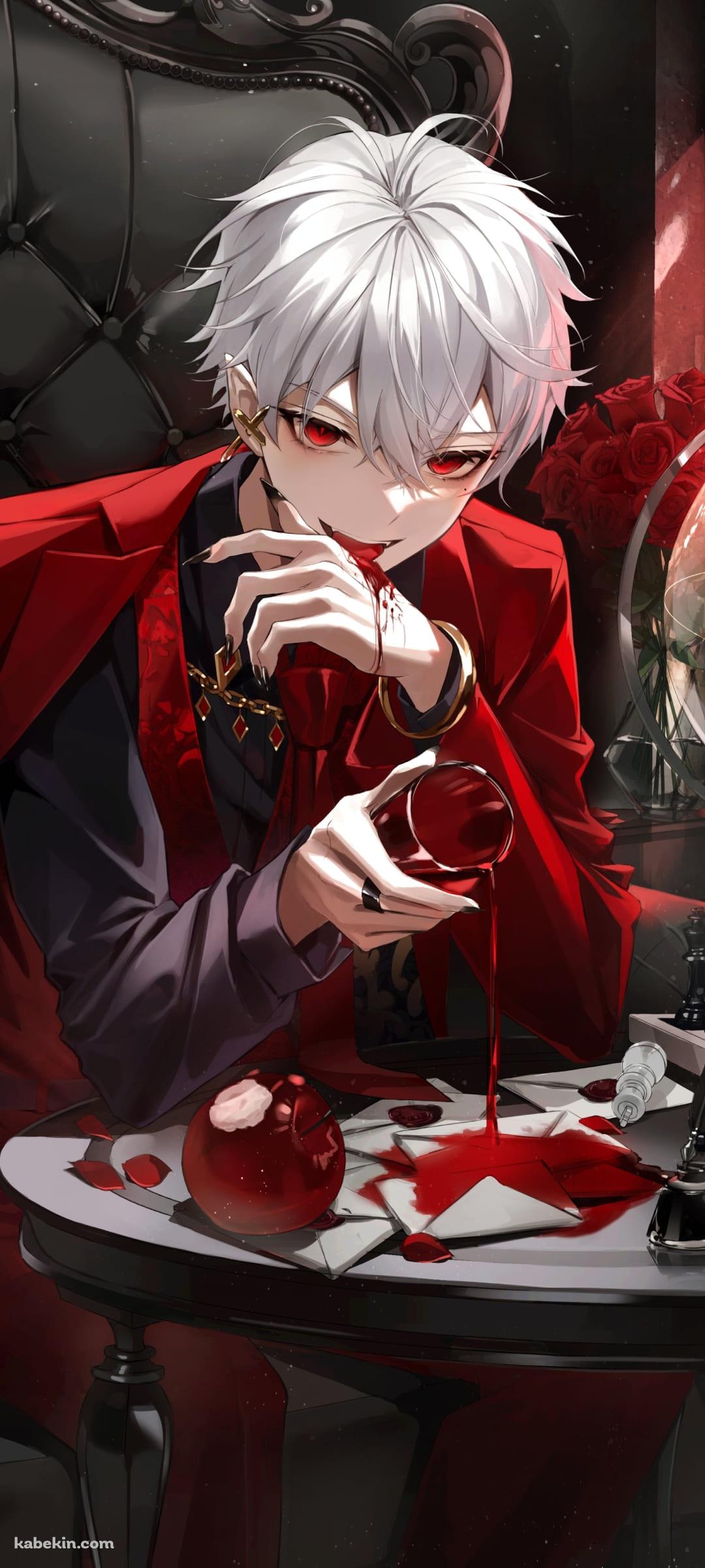手についた赤ワインを舐める葛葉 / バーチャルYoutuber / ファンアート / イラストのAndroidの壁紙(1080px x 2400px) スマホ用