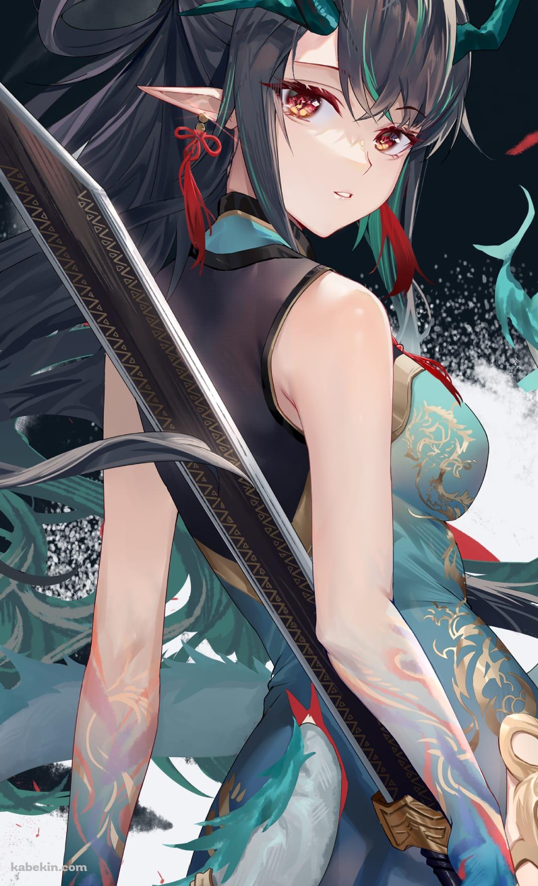 剣を持ちながらこちらを振り返るシー / かっこいい / 画家 / 炎国伝統絵画 / アークナイツ / ファンアート / イラストのAndroidの壁紙(1080px x 1776px) スマホ用