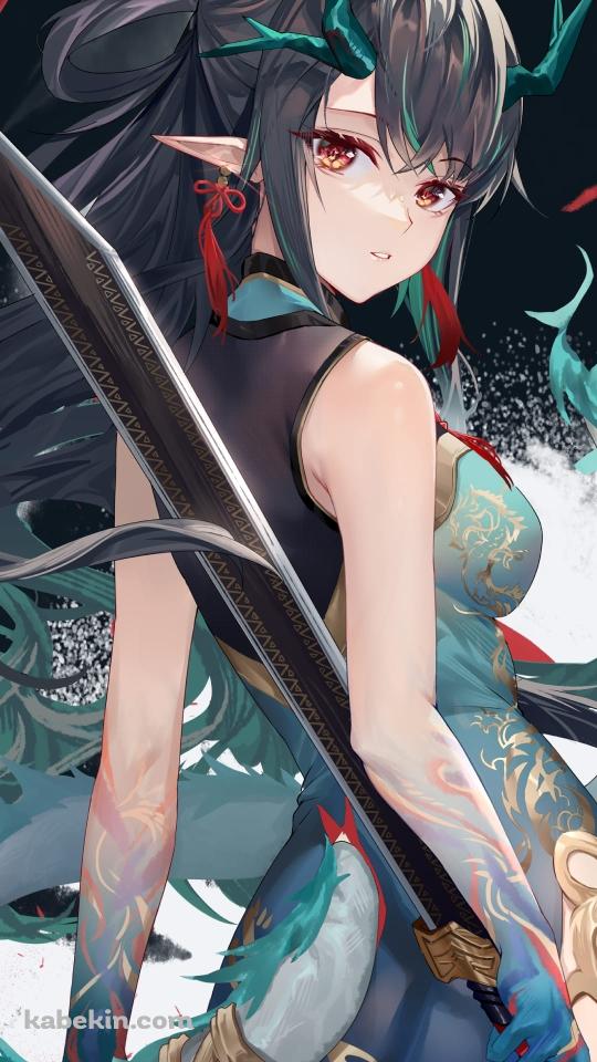 剣を持ちながらこちらを振り返るシー / かっこいい / 画家 / 炎国伝統絵画 / アークナイツ / ファンアート / イラストのAndroidの壁紙(540px x 960px) スマホ用