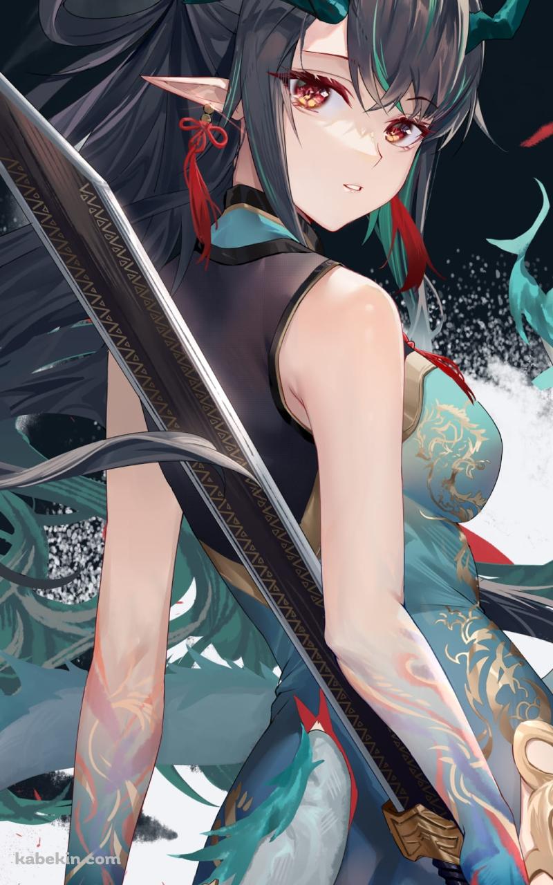 剣を持ちながらこちらを振り返るシー / かっこいい / 画家 / 炎国伝統絵画 / アークナイツ / ファンアート / イラストのAndroidの壁紙(800px x 1280px) スマホ用