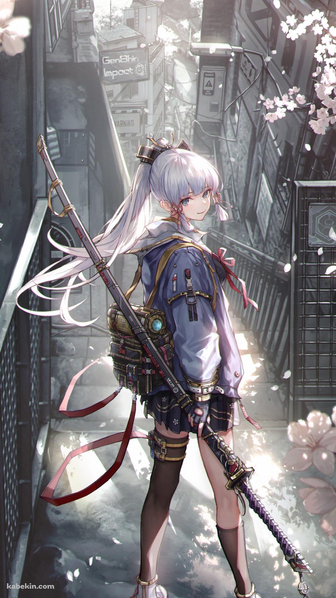 振り返る神里綾華 / 桜 / 階段 / 綺麗 / 原神のAndroidの壁紙(1080px x 1920px) スマホ用