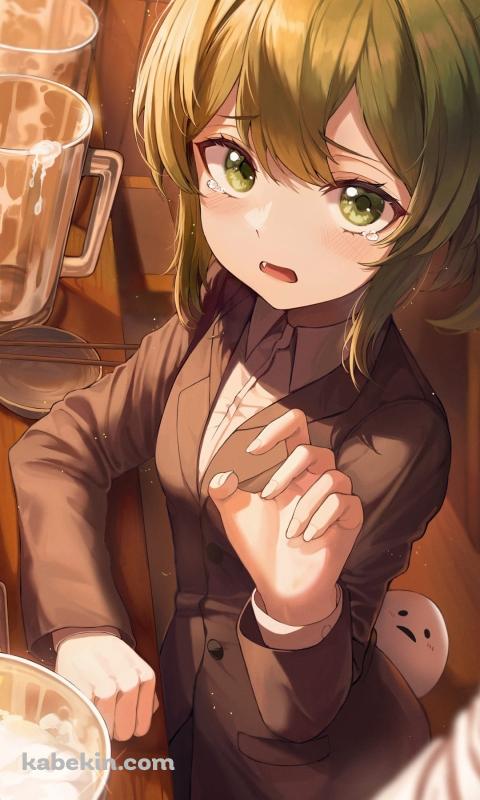 涙目の五十嵐双葉 / 居酒屋 / ビールジョッキ / 先輩がうざい後輩の話 / ファンアート / イラストのAndroidの壁紙(480px x 800px) スマホ用