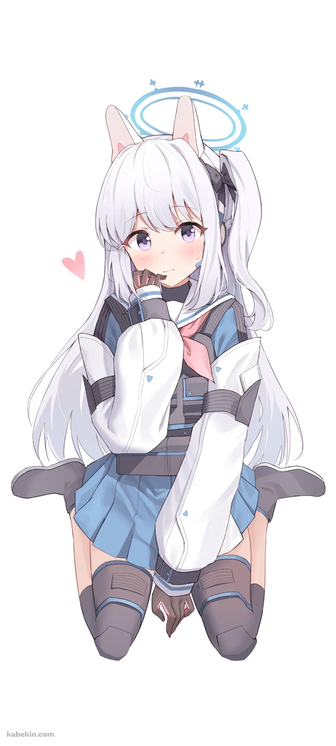 女の子座りの月雪ミヤコ / かわいい / ブルアカ / ブルーアーカイブ / ファンアート / イラストのAndroidの壁紙(1080px x 2400px) スマホ用