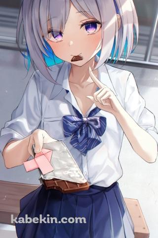 食べかけのチョコを差し出す天音かなた / かわいい / バーチャルYouTuber / ファンアート / イラストのAndroidの壁紙(320px x 480px) スマホ用