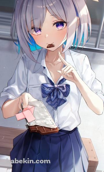食べかけのチョコを差し出す天音かなた / かわいい / バーチャルYouTuber / ファンアート / イラストのAndroidの壁紙(360px x 592px) スマホ用