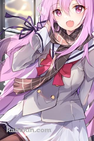 窓際に座っているかわいいキサラ / セーラー服 / エンゲージキス / Engage Kiss / ファンアート / イラストのAndroidの壁紙(320px x 480px) スマホ用
