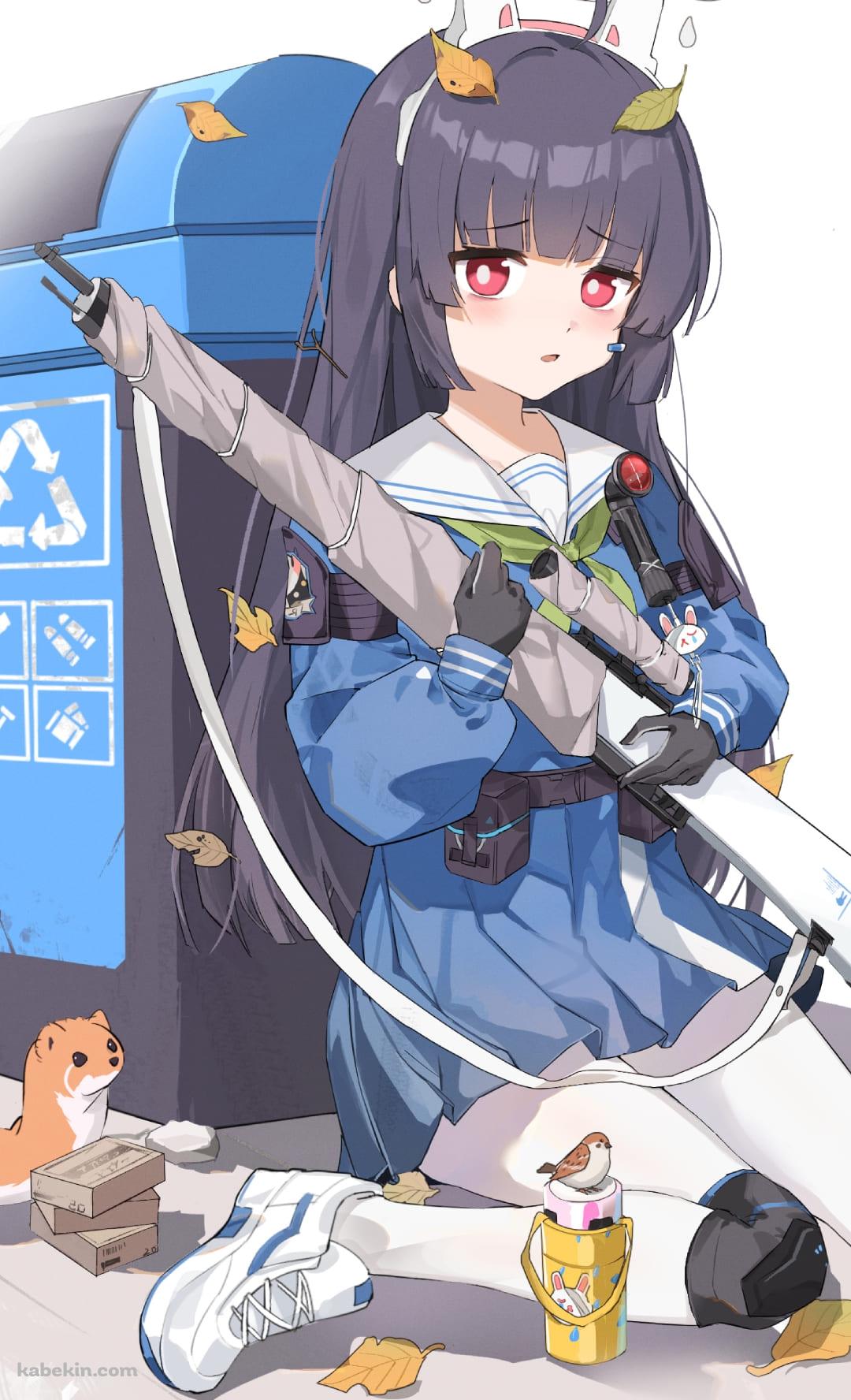 座り込んでいる霞沢ミユ / ブルーアーカイブ / ブルアカ / ファンアート / イラストのAndroidの壁紙(1080px x 1776px) スマホ用