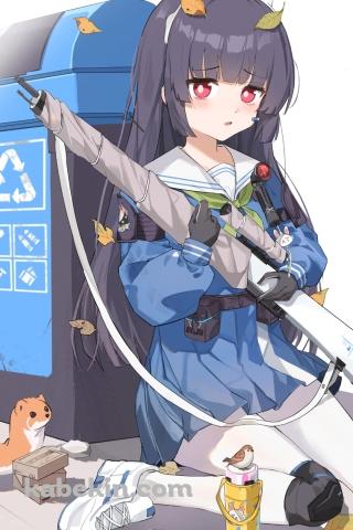 座り込んでいる霞沢ミユ / ブルーアーカイブ / ブルアカ / ファンアート / イラストのAndroidの壁紙(320px x 480px) スマホ用