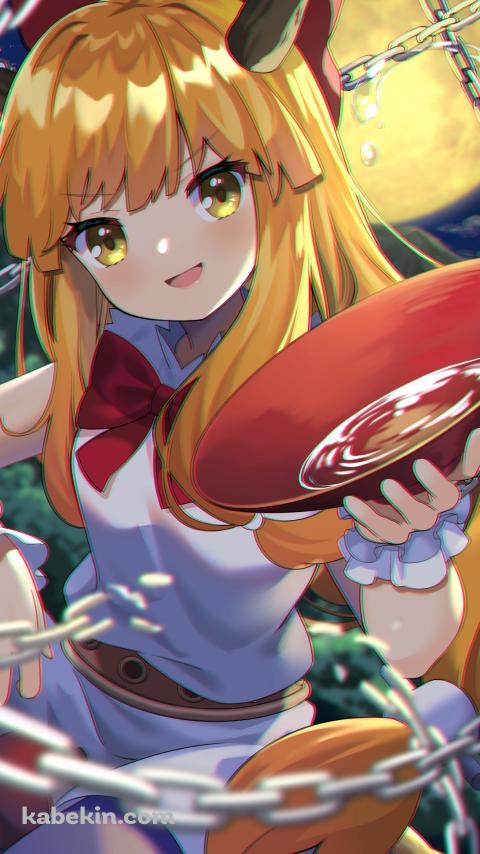 お酒を持つ伊吹萃香(いぶきすいか) / 東方Project / ファンアート / イラストのAndroidの壁紙(480px x 854px) スマホ用