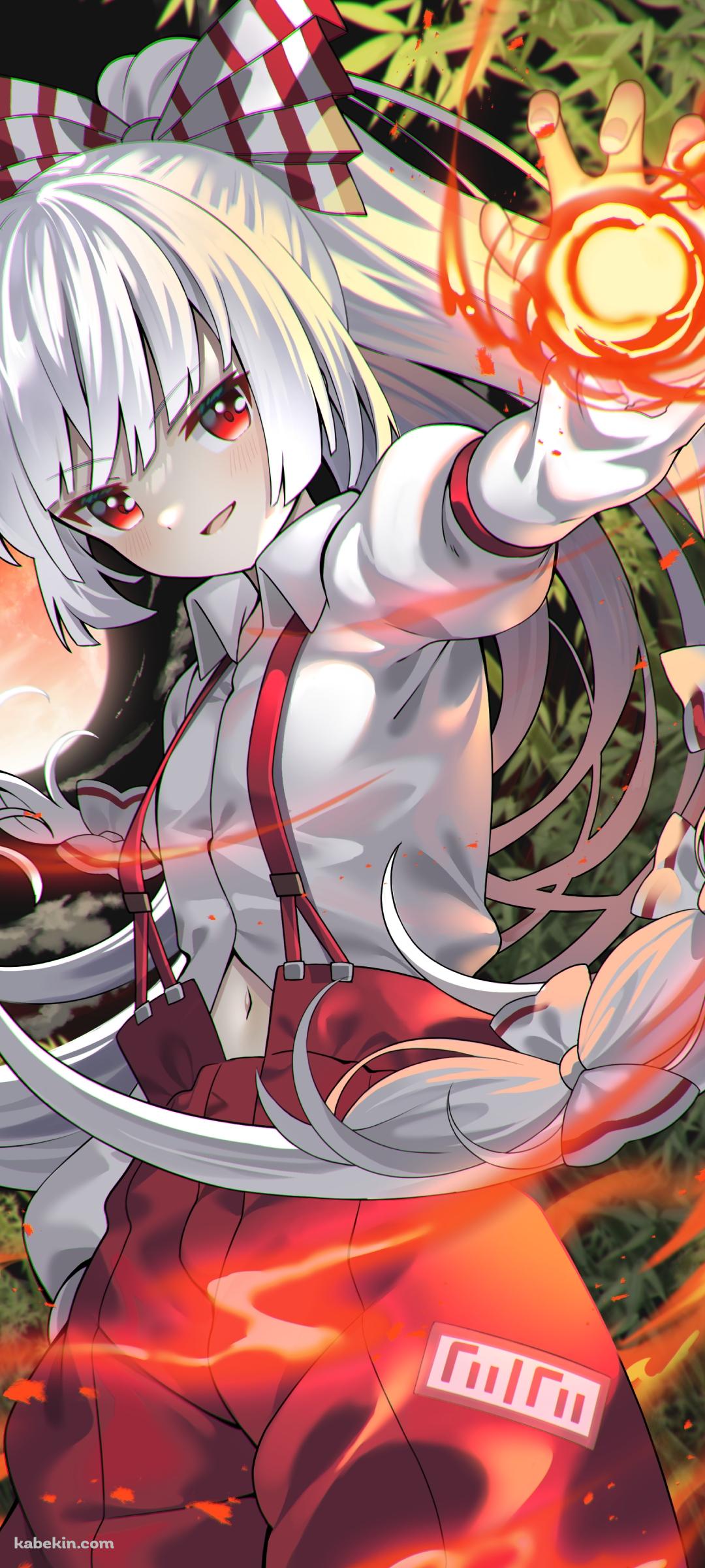 炎で攻撃をする藤原妹紅 (ふじわらのもこう) / 東方ダンマクカグラ / ファンアート / イラストのAndroidの壁紙(1080px x 2400px) スマホ用