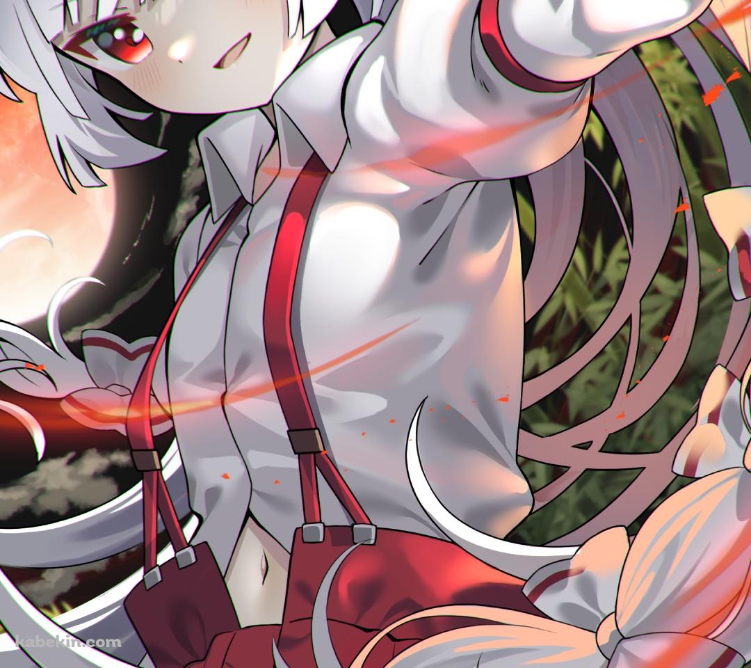 炎で攻撃をする藤原妹紅 (ふじわらのもこう) / 東方ダンマクカグラ / ファンアート / イラストのAndroidの壁紙(1080px x 960px) スマホ用