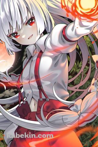 炎で攻撃をする藤原妹紅 (ふじわらのもこう) / 東方ダンマクカグラ / ファンアート / イラストのAndroidの壁紙(320px x 480px) スマホ用