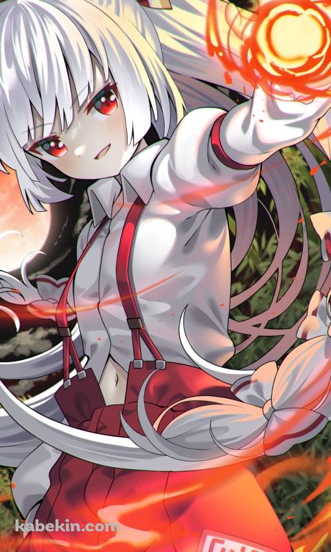 炎で攻撃をする藤原妹紅 (ふじわらのもこう) / 東方ダンマクカグラ / ファンアート / イラストのAndroidの壁紙(480px x 800px) スマホ用