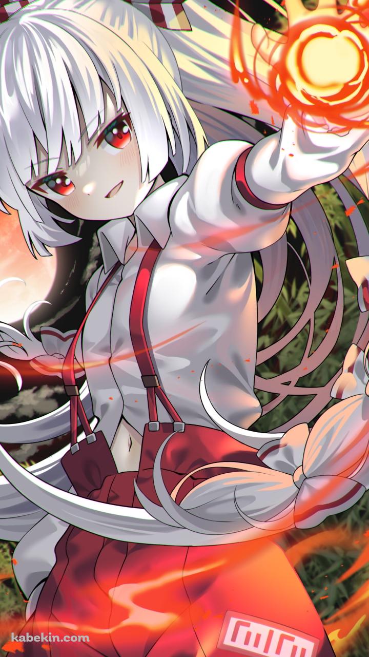 炎で攻撃をする藤原妹紅 (ふじわらのもこう) / 東方ダンマクカグラ / ファンアート / イラストのAndroidの壁紙(720px x 1280px) スマホ用