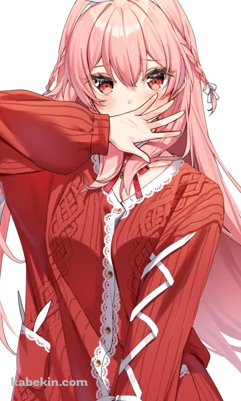 赤い洋服を着たかわいいpinku / バーチャルyoutuber / ファンアート / イラストのAndroidの壁紙(480px x 800px) スマホ用
