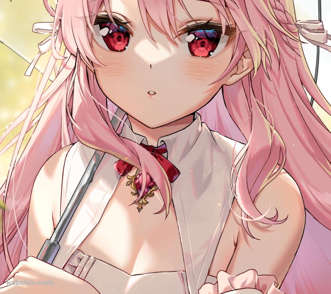 透明の傘をさすかわいいpinku / バーチャルyoutuber / ファンアート / イラストのAndroidの壁紙(1080px x 960px) スマホ用
