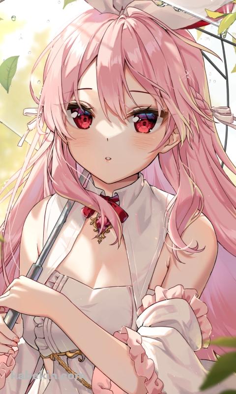 透明の傘をさすかわいいpinku / バーチャルyoutuber / ファンアート / イラストのAndroidの壁紙(480px x 800px) スマホ用