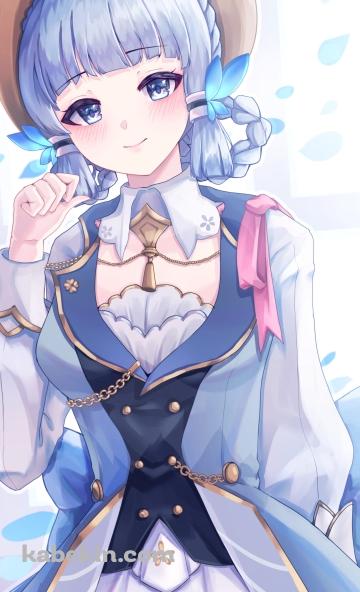 沢山の青い花びらと神里綾華 / 花時に訪れた手紙 / 原神のAndroidの壁紙(360px x 592px) スマホ用