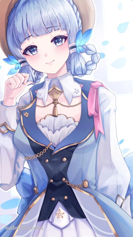 沢山の青い花びらと神里綾華 / 花時に訪れた手紙 / 原神のAndroidの壁紙(540px x 960px) スマホ用