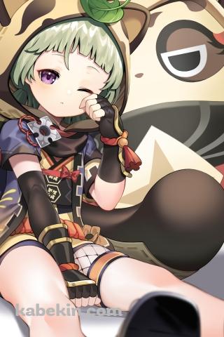 眠そうな早柚とむじむじだるま / 原神のAndroidの壁紙(320px x 480px) スマホ用