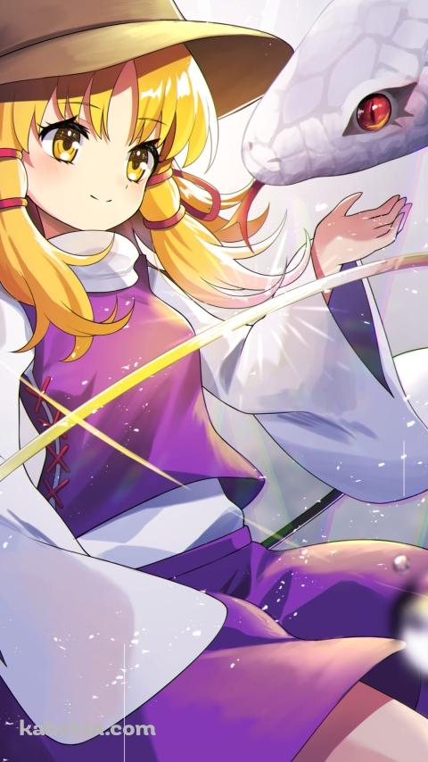 洩矢諏 訪子 (もりや すわこ)と白蛇 / 東方 / ファンアート / イラストのAndroidの壁紙(480px x 854px) スマホ用